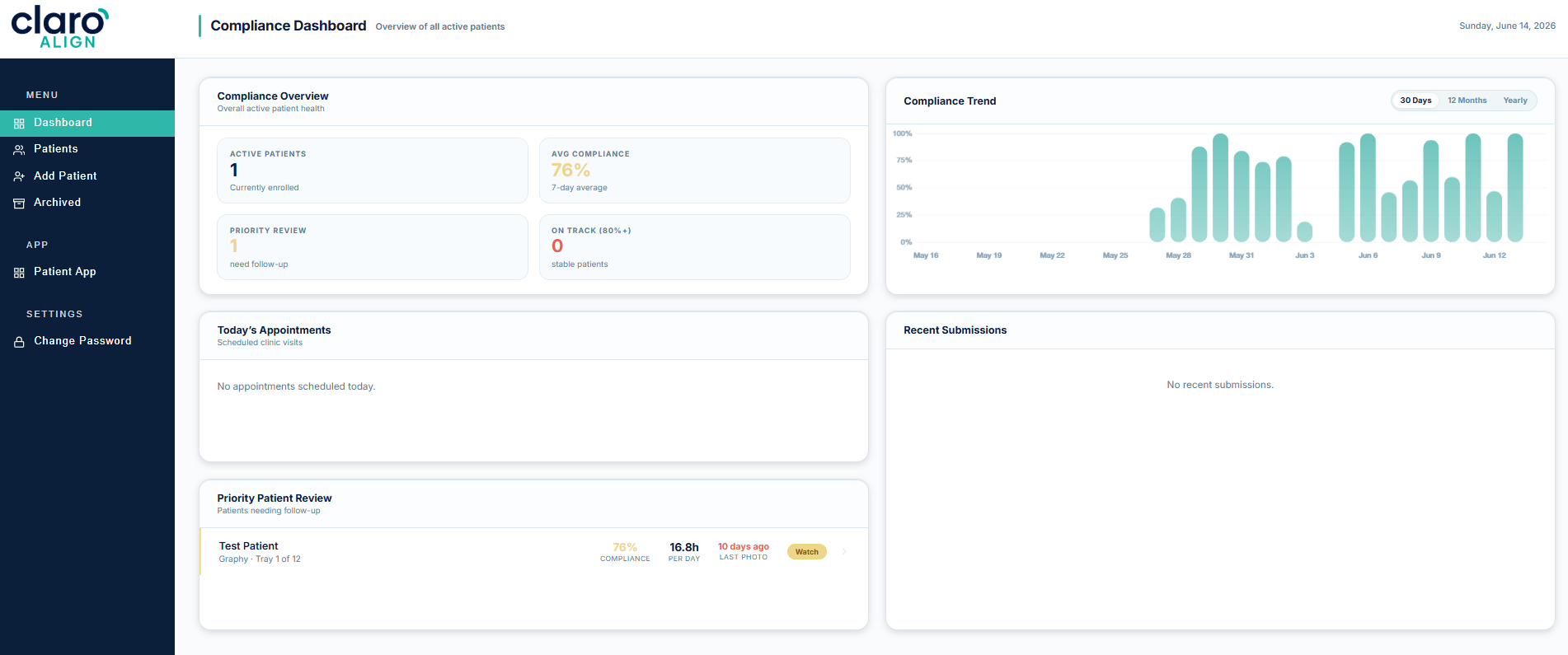 Claro Align dashboard
